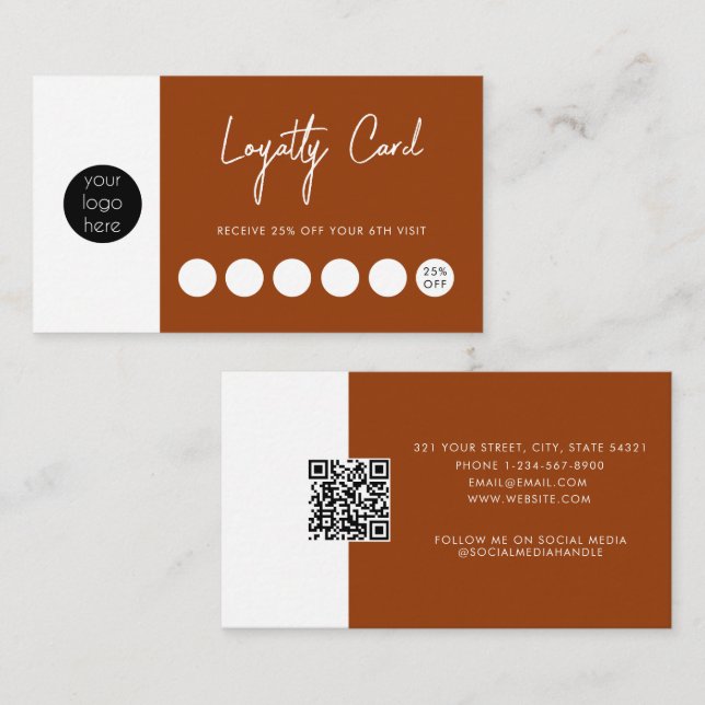 Terracotta Business Logo QR Code Loyalität Visitenkarte (Vorne/Hinten)