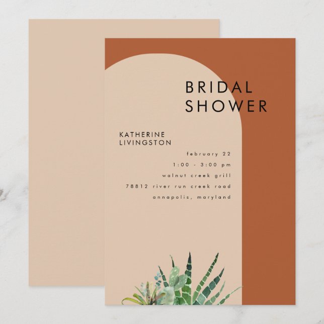 Terracotta Cactus Geometric Brautparty Einladung (Vorne/Hinten)