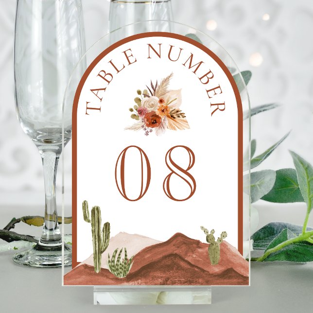 Terracotta Cactus Wedding Acrylic Table Number Acryleinladungen (Von Creator hochgeladen)