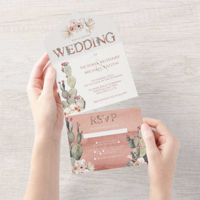 Terracotta & Cactus Wedding All In One Einladung (Abreißen)