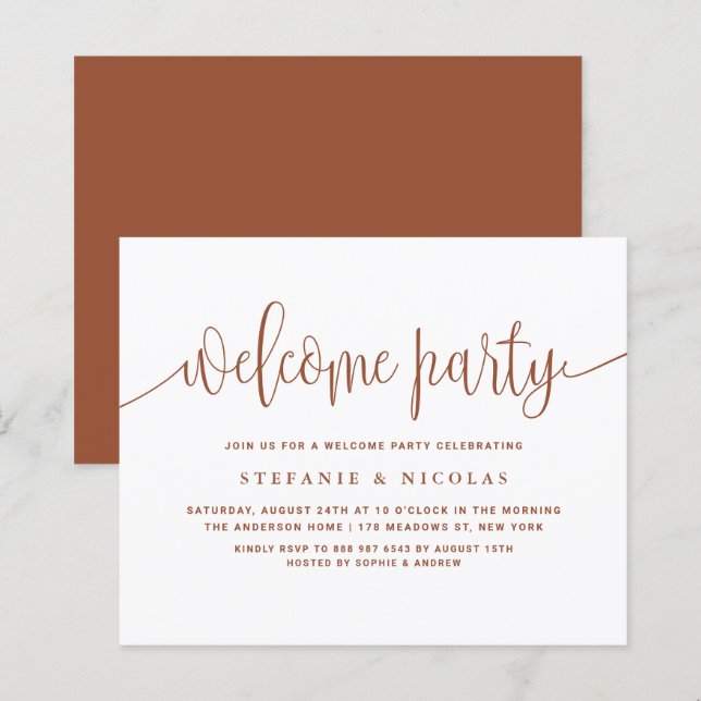 Terracotta Calligrafy Willkommen Party Einladung (Vorne/Hinten)