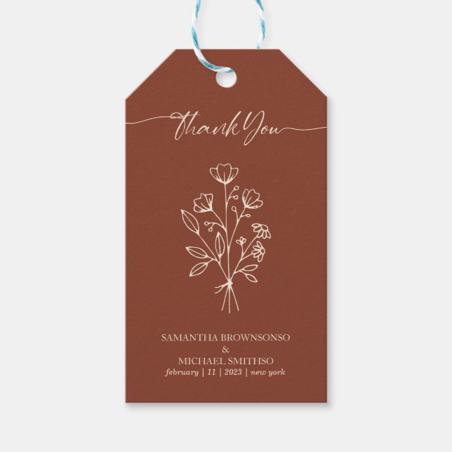 Terracotta Calligraphy Boho Botanicals Vielen Dank Geschenkanhänger (Vorderseite)