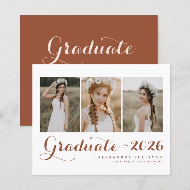 Terracotta Class of 2025 Foto Collage Abschluss (Vorne/Hinten)