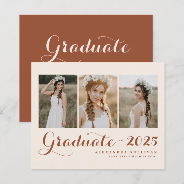 Terracotta Class of 2025 Foto Collage Abschluss (Vorne/Hinten)