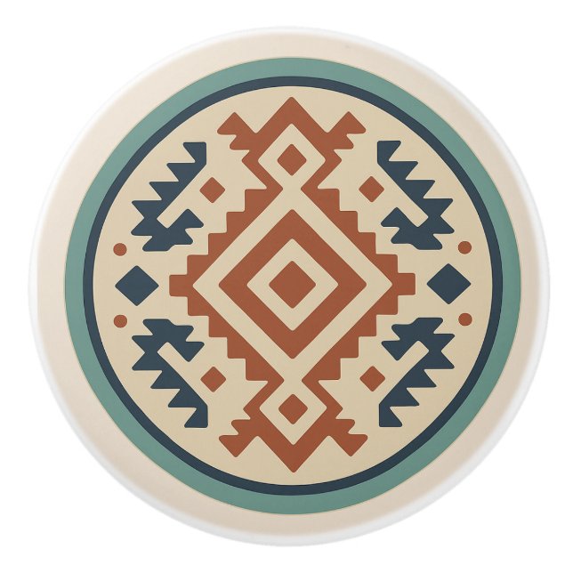 Terracotta Cobalt Diamond Zapotec Keramik Knob Keramikknauf (Vorderseite)