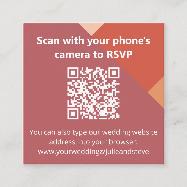 Terracotta Color Block QR Code Hochzeitswebsite Begleitkarte (Vorderseite)
