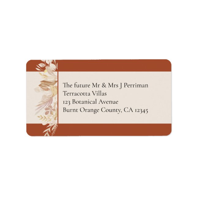 Terracotta Cream Botanical Foliage UAWG Adressaufkleber (Vorne)