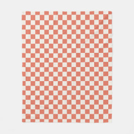 Terracotta Cream Checkered Pattern Fleecedecke