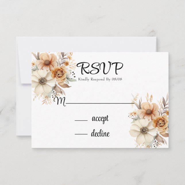 Terracotta Cream Florals Wedding RSVP Karte (Vorderseite)