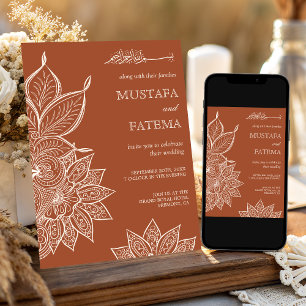 Terracotta Cream Mehndi Henna Muslim Wedding Einladung