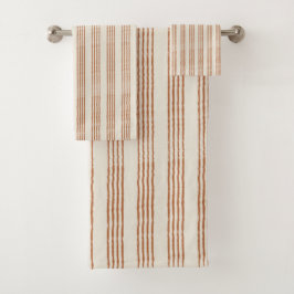 Terracotta Creme Moderner Minimalistischer Streife Badhandtuch Set