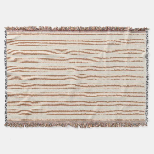 Terracotta Creme Moderner Minimalistischer Streife Decke (Vorderseite)