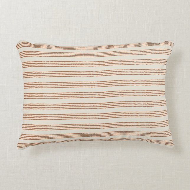 Terracotta Creme Moderner Minimalistischer Streife Dekokissen (Vorderseite)