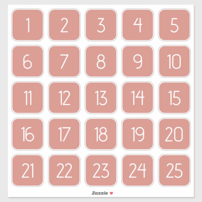 Terracotta Customizable Square Number Stickers  (Feuille)