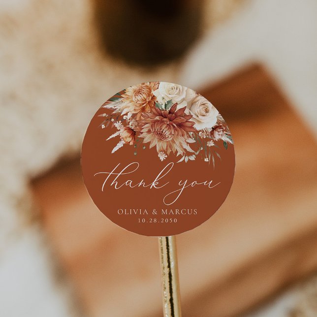 Terracotta Dahlia Rose Wedding Vielen Dank Runder Aufkleber (Von Creator hochgeladen)