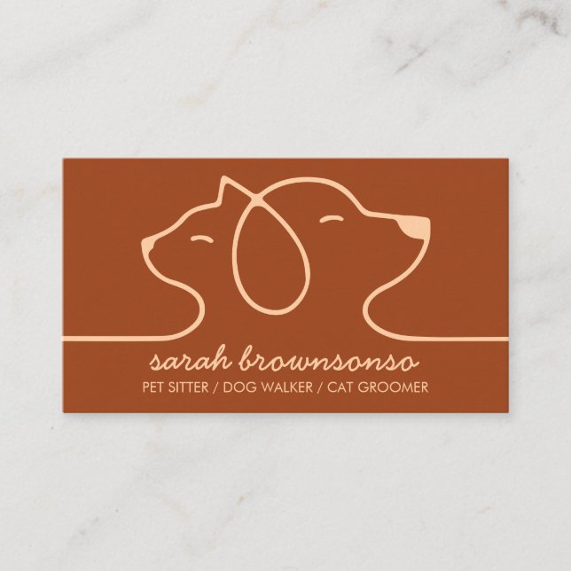 Terracotta Dog Cat Pet Line Art Logo Tierarzt Visitenkarte (Vorderseite)