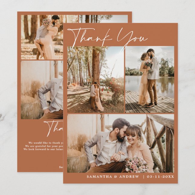 Terracotta Drehbuch chic 6 Fotos Hochzeit danke (Vorne/Hinten)