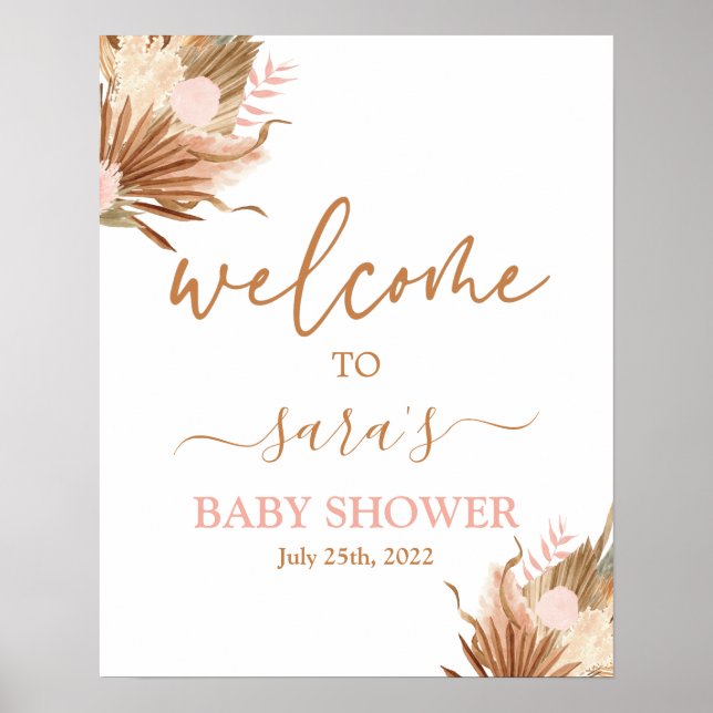 Terracotta Dried Palms Baby Dusche Begrüßungszeich Poster (Vorne)