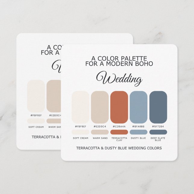 Terracotta Dusty Blue Wedding Color Palette Card Einladung (Vorne/Hinten)
