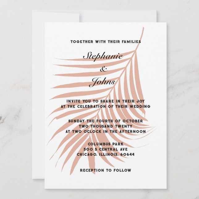 Terracotta Earth Tone Tropical Palm Leaf Wedding Einladung (Vorderseite)