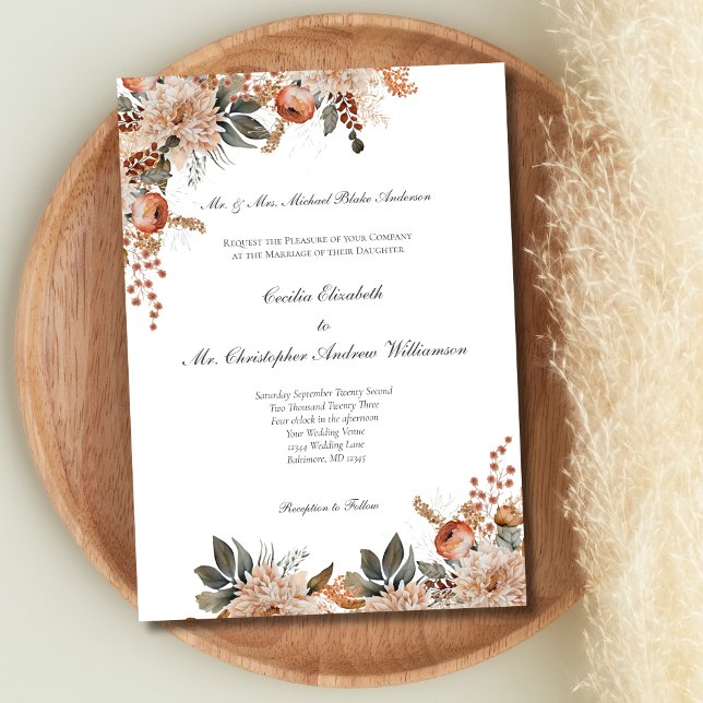 Terracotta Earth Tones Floral Botanische Hochzeit Einladung (Terracotta Beige Green Earth Tones Floral Botanical Wedding Invitation)