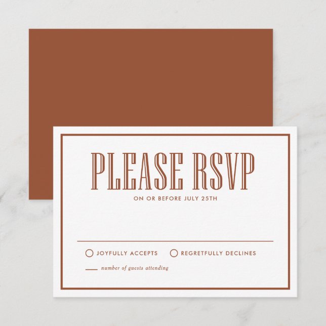 Terracotta Eat Drink und Verheiratet Hochzeit sein RSVP Karte (Vorne/Hinten)