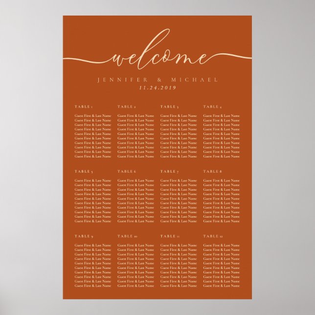 Terracotta Einfache Hochzeitssitze Tischnummern Poster (Vorne)