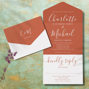 Terracotta Einfache moderne Schrift Minimalistisch All In One Einladung