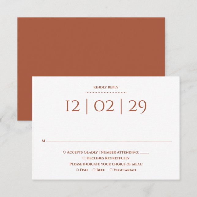 Terracotta Einfaches Special RSVP Karte (Vorne/Hinten)