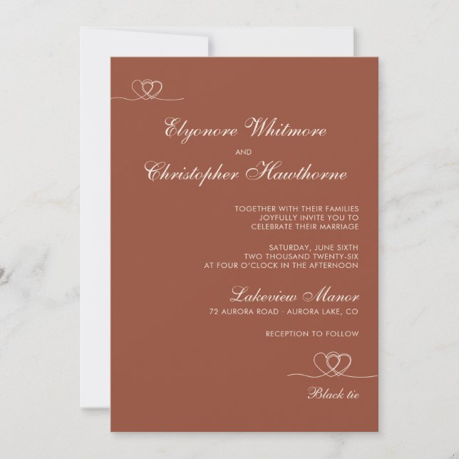 Terracotta Elegant Chic Calligraphy Wedding Einladung (Vorderseite)