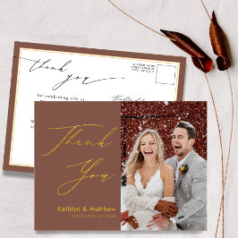 Terracotta Elegant Gold Script Wedding Vielen Dank Postkarte