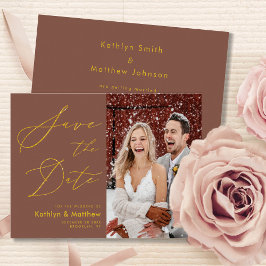 Terracotta Elegante Gold Script Moderne Hochzeit Save The Date