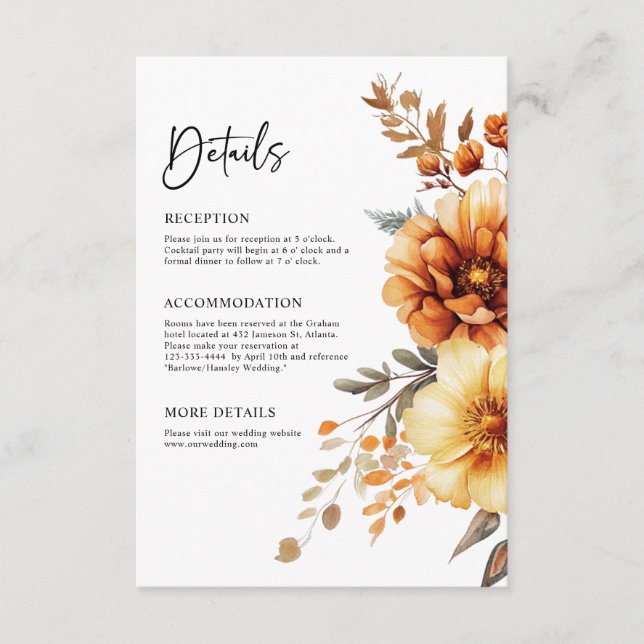 Terracotta Elegante Rustikales Boho Hochzeit Detai Begleitkarte (Vorderseite)