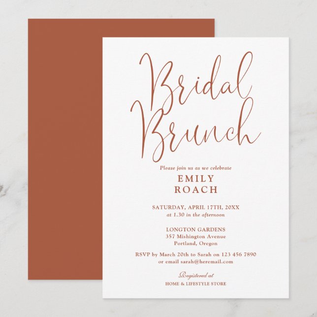 Terracotta Elegante Script Bridal Bunch Dusche Einladung (Vorne/Hinten)