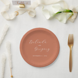 Terracotta Elegante Script Calligraphy Wedding Pappteller