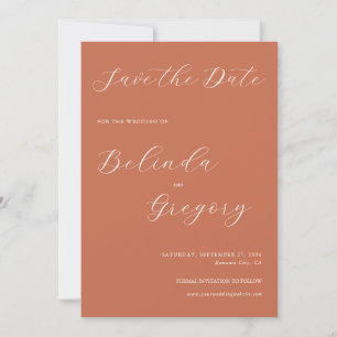 Terracotta Elegante Script Calligraphy Wedding Save The Date