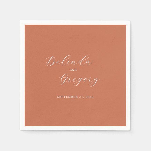 Terracotta Elegante Script Calligraphy Wedding Serviette (Vorderseite)