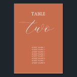 Terracotta Elegante Script Calligraphy Wedding Tischnummer<br><div class="desc">Ein wunderschönes Design mit eleganter Schrift-Kalligraphie-Typografie auf einer Terrakotta verbrannt orange Hintergrund . Ideal für alle, die moderne minimalistische Designs Liebe haben. Ein stilvolles und trendiges Hochzeitskartendesign mit klassischen Tischnummern. Auch die passenden Hochzeitseinladungen und andere Schreibwaren sind verfügbar. Passen Sie die Anzahl an und erwerben Sie jede Tabellennummer individuell, je...</div>