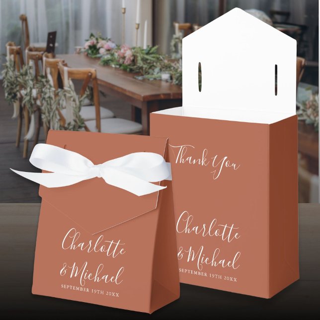 Terracotta Elegante Script Wedding Geschenkschachtel (Terracotta Elegant Script Wedding Favor Boxes)