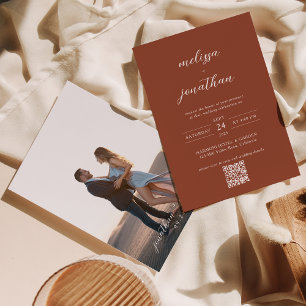 Terracotta Elegantes Foto QR Code UAwg & Wedding Einladung