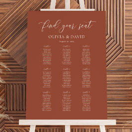 Terracotta Elegantes Script 9 Table Seating Chart Poster