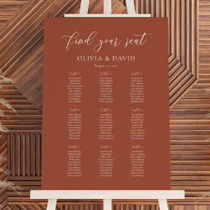 Terracotta Elegantes Script 9 Table Seating Chart Poster