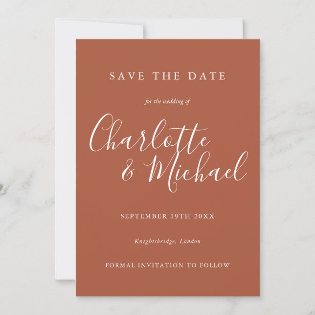 Terracotta Elegantes Script-Foto Save The Date (Vorderseite)