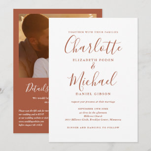 Terracotta Elegantes Script QR Code Foto Hochzeit Einladung