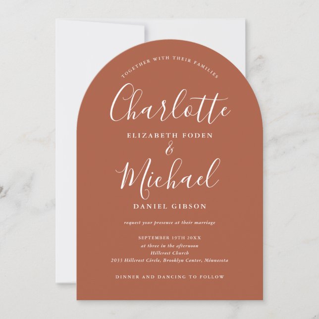 Terracotta Elegantes Script QR Code Hochzeit Einladung (Vorderseite)