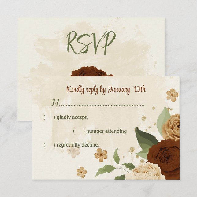 Terracotta Erden Ton Blumengrün Hochzeit RSVP Karte (Vorne/Hinten)