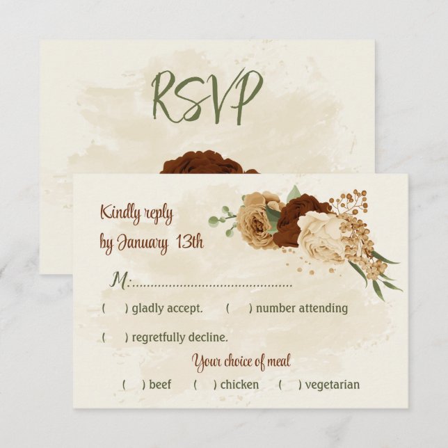 Terracotta Erden Ton Blumengrün Hochzeit RSVP Karte (Vorne/Hinten)