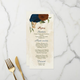 Terracotta-Erdtonnavy Blumengrün Hochzeit Menükarte