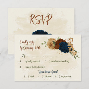 Terracotta-Erdtonnavy Blumengrün Hochzeit RSVP Karte
