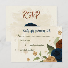 Terracotta-Erdtonnavy Blumengrün Hochzeit RSVP Karte